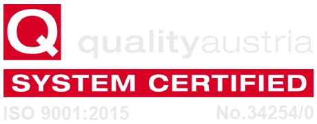qualityaustria System Certified — ISO 9001:2015, nyilvántartási szám Q7-34254/0